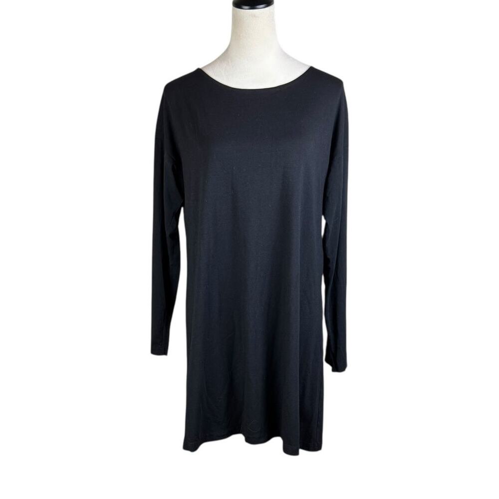 Bryn Walker Soft Organic Cotton Round Neck Long Sleeve Flowy Black Tunic